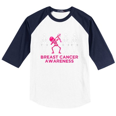 Dabbing Skeleton Pink Ribbon Breast Cancer Halloween Baseball Sleeve Shirt