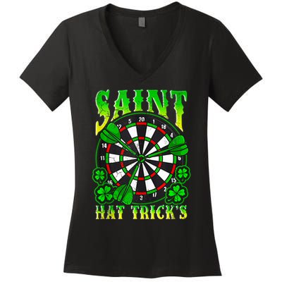 Darts St PatrickS Day St Hat Tricks Dart Board Women's V-Neck T-Shirt