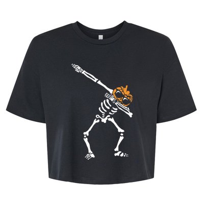 Dab Skeleton Pumpkin Head Jack O Lantern Halloween Humor Meaningful Gift Bella+Canvas Jersey Crop Tee