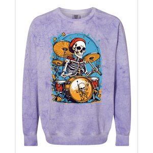 Drummer Skeleton Playing Drums For Halloween Graphic Colorblast Crewneck Sweatshirt