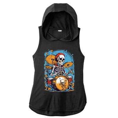 Drummer Skeleton Playing Drums For Halloween Graphic Ladies PosiCharge Tri-Blend Wicking Draft Hoodie Tank