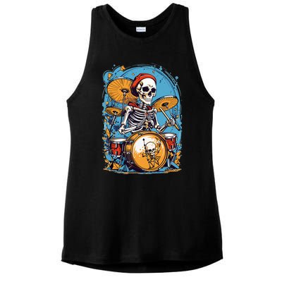 Drummer Skeleton Playing Drums For Halloween Graphic Ladies PosiCharge Tri-Blend Wicking Tank