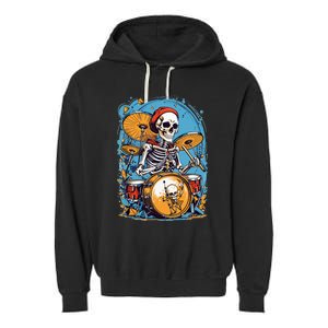 Drummer Skeleton Playing Drums For Halloween Graphic Garment-Dyed Fleece Hoodie