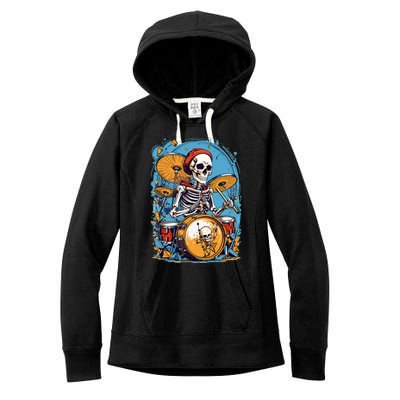 Drummer Skeleton Playing Drums For Halloween Graphic Women's Fleece Hoodie