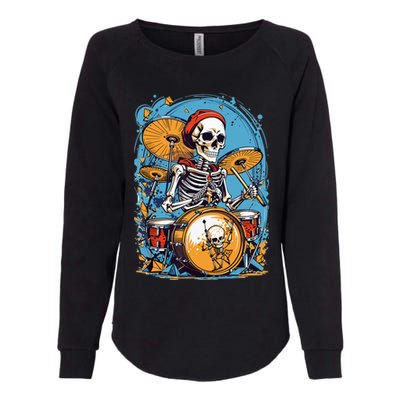 Drummer Skeleton Playing Drums For Halloween Graphic Womens California Wash Sweatshirt