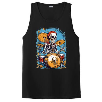 Drummer Skeleton Playing Drums For Halloween Graphic PosiCharge Competitor Tank