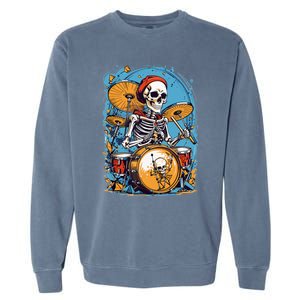 Drummer Skeleton Playing Drums For Halloween Graphic Garment-Dyed Sweatshirt