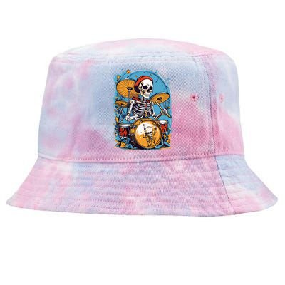 Drummer Skeleton Playing Drums For Halloween Graphic Tie-Dyed Bucket Hat