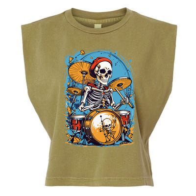 Drummer Skeleton Playing Drums For Halloween Graphic Garment-Dyed Women's Muscle Tee