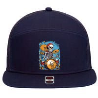 Drummer Skeleton Playing Drums For Halloween Graphic 7 Panel Mesh Trucker Snapback Hat