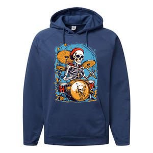 Drummer Skeleton Playing Drums For Halloween Graphic Performance Fleece Hoodie