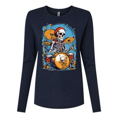 Drummer Skeleton Playing Drums For Halloween Graphic Womens Cotton Relaxed Long Sleeve T-Shirt