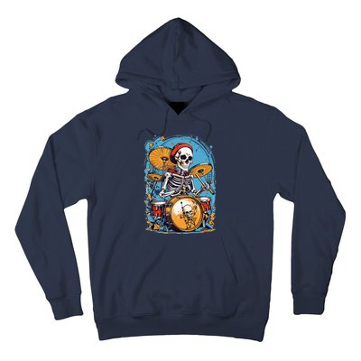 Drummer Skeleton Playing Drums For Halloween Graphic Hoodie