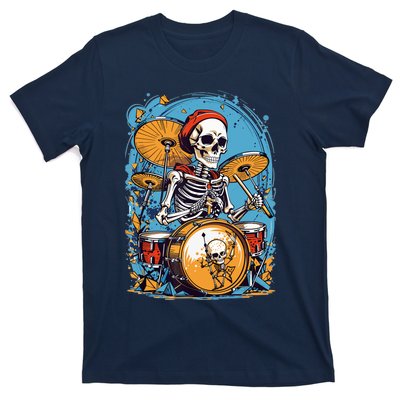 Drummer Skeleton Playing Drums For Halloween Graphic T-Shirt