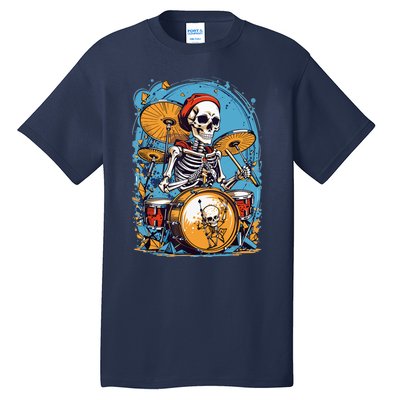 Drummer Skeleton Playing Drums For Halloween Graphic Tall T-Shirt