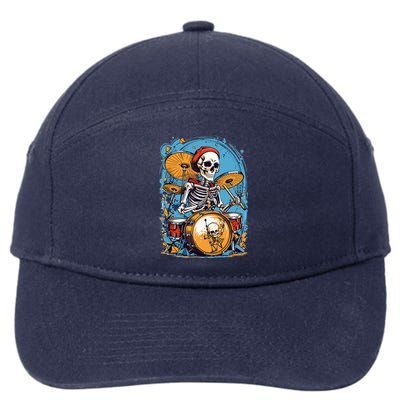 Drummer Skeleton Playing Drums For Halloween Graphic 7-Panel Snapback Hat