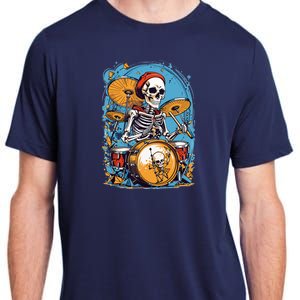 Drummer Skeleton Playing Drums For Halloween Graphic Adult ChromaSoft Performance T-Shirt