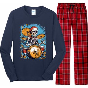 Drummer Skeleton Playing Drums For Halloween Graphic Long Sleeve Pajama Set