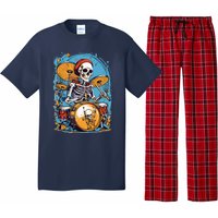 Drummer Skeleton Playing Drums For Halloween Graphic Pajama Set