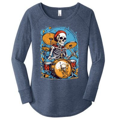 Drummer Skeleton Playing Drums For Halloween Graphic Women's Perfect Tri Tunic Long Sleeve Shirt