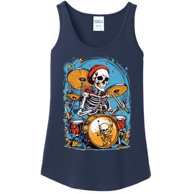 Drummer Skeleton Playing Drums For Halloween Graphic Ladies Essential Tank