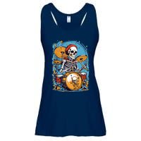 Drummer Skeleton Playing Drums For Halloween Graphic Ladies Essential Flowy Tank