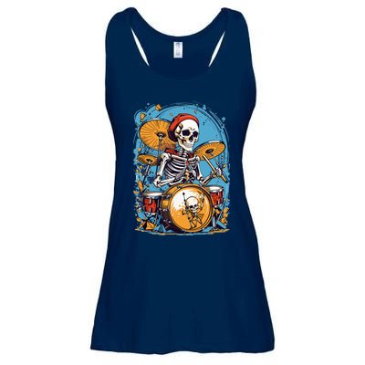 Drummer Skeleton Playing Drums For Halloween Graphic Ladies Essential Flowy Tank