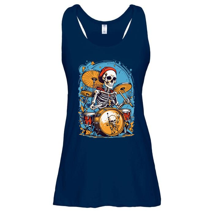 Drummer Skeleton Playing Drums For Halloween Graphic Ladies Essential Flowy Tank