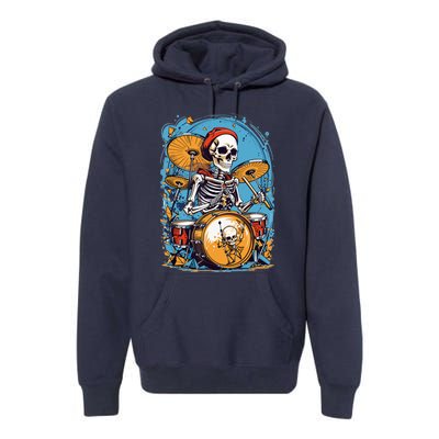 Drummer Skeleton Playing Drums For Halloween Graphic Premium Hoodie