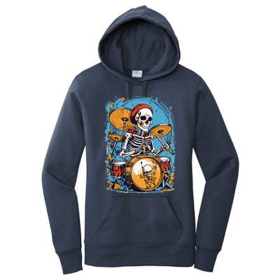 Drummer Skeleton Playing Drums For Halloween Graphic Women's Pullover Hoodie