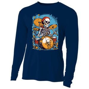 Drummer Skeleton Playing Drums For Halloween Graphic Cooling Performance Long Sleeve Crew