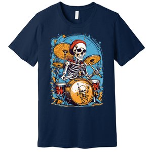 Drummer Skeleton Playing Drums For Halloween Graphic Premium T-Shirt