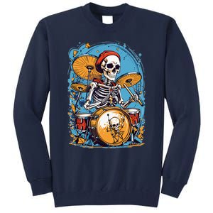 Drummer Skeleton Playing Drums For Halloween Graphic Tall Sweatshirt