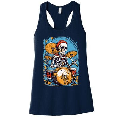 Drummer Skeleton Playing Drums For Halloween Graphic Women's Racerback Tank