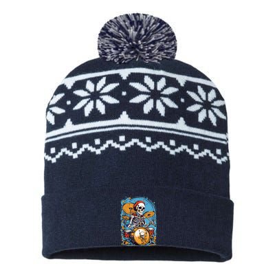 Drummer Skeleton Playing Drums For Halloween Graphic USA-Made Snowflake Beanie