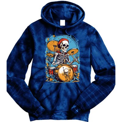 Drummer Skeleton Playing Drums For Halloween Graphic Tie Dye Hoodie