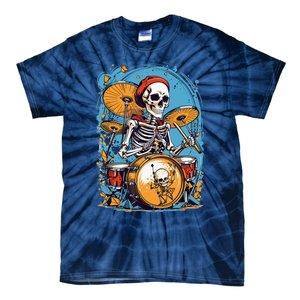 Drummer Skeleton Playing Drums For Halloween Graphic Tie-Dye T-Shirt