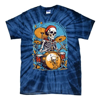 Drummer Skeleton Playing Drums For Halloween Graphic Tie-Dye T-Shirt