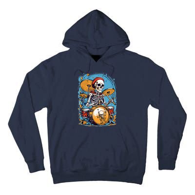 Drummer Skeleton Playing Drums For Halloween Graphic Tall Hoodie