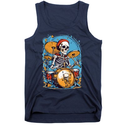 Drummer Skeleton Playing Drums For Halloween Graphic Tank Top