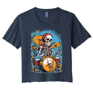 Drummer Skeleton Playing Drums For Halloween Graphic Women's Crop Top Tee