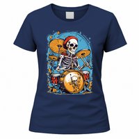 Drummer Skeleton Playing Drums For Halloween Graphic Women's T-Shirt