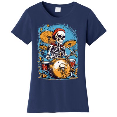 Drummer Skeleton Playing Drums For Halloween Graphic Women's T-Shirt