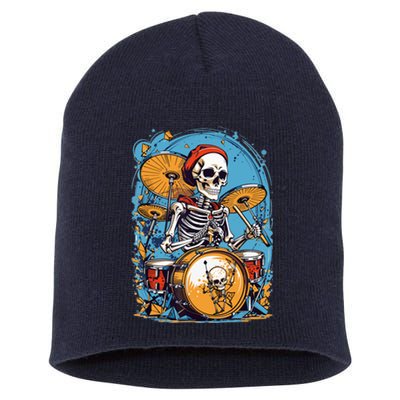 Drummer Skeleton Playing Drums For Halloween Graphic Short Acrylic Beanie