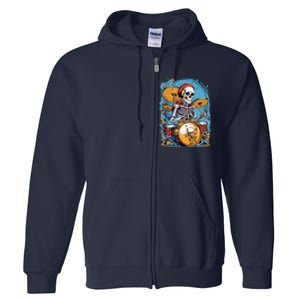 Drummer Skeleton Playing Drums For Halloween Graphic Full Zip Hoodie