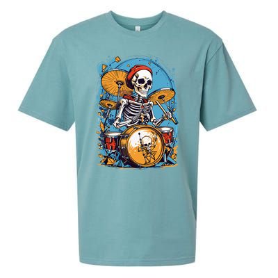 Drummer Skeleton Playing Drums For Halloween Graphic Sueded Cloud Jersey T-Shirt