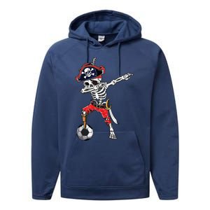 Dabbing Skeleton Pirate Soccer Ball Halloween Costume Day Performance Fleece Hoodie