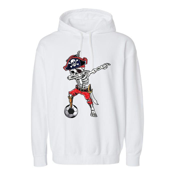 Dabbing Skeleton Pirate Soccer Ball Halloween Costume Day Garment-Dyed Fleece Hoodie