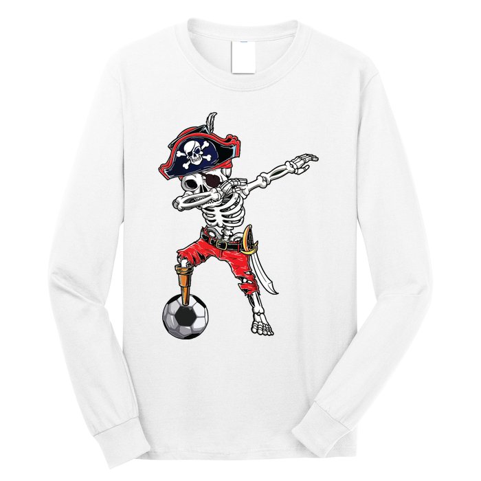 Dabbing Skeleton Pirate Soccer Ball Halloween Costume Day Long Sleeve Shirt