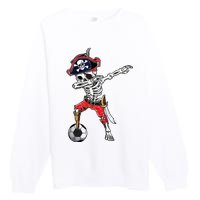 Dabbing Skeleton Pirate Soccer Ball Halloween Costume Day Premium Crewneck Sweatshirt